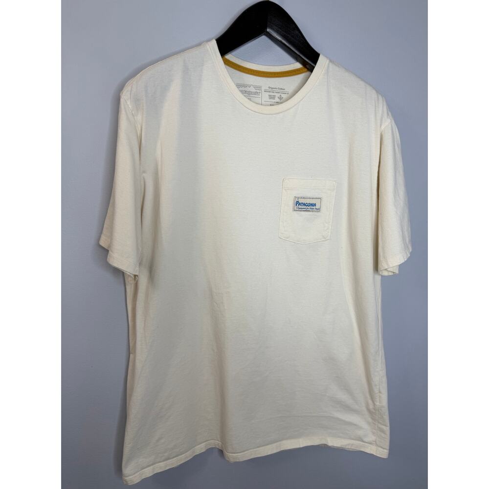 Patagonia Mens Water People Organic Pocket T-shirt Banner Undyed Natural XL - Picture 6 of 8